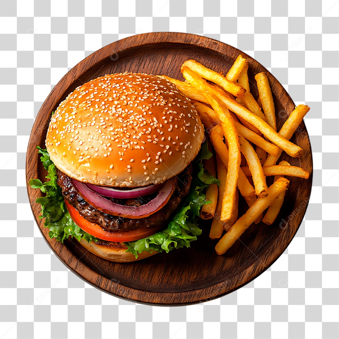 Porções Hambúrguer Batata Frita PNG Transparente