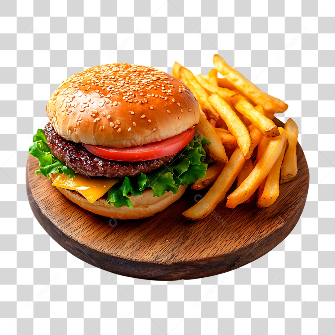 Porções Hambúrguer Batata Frita PNG Transparente