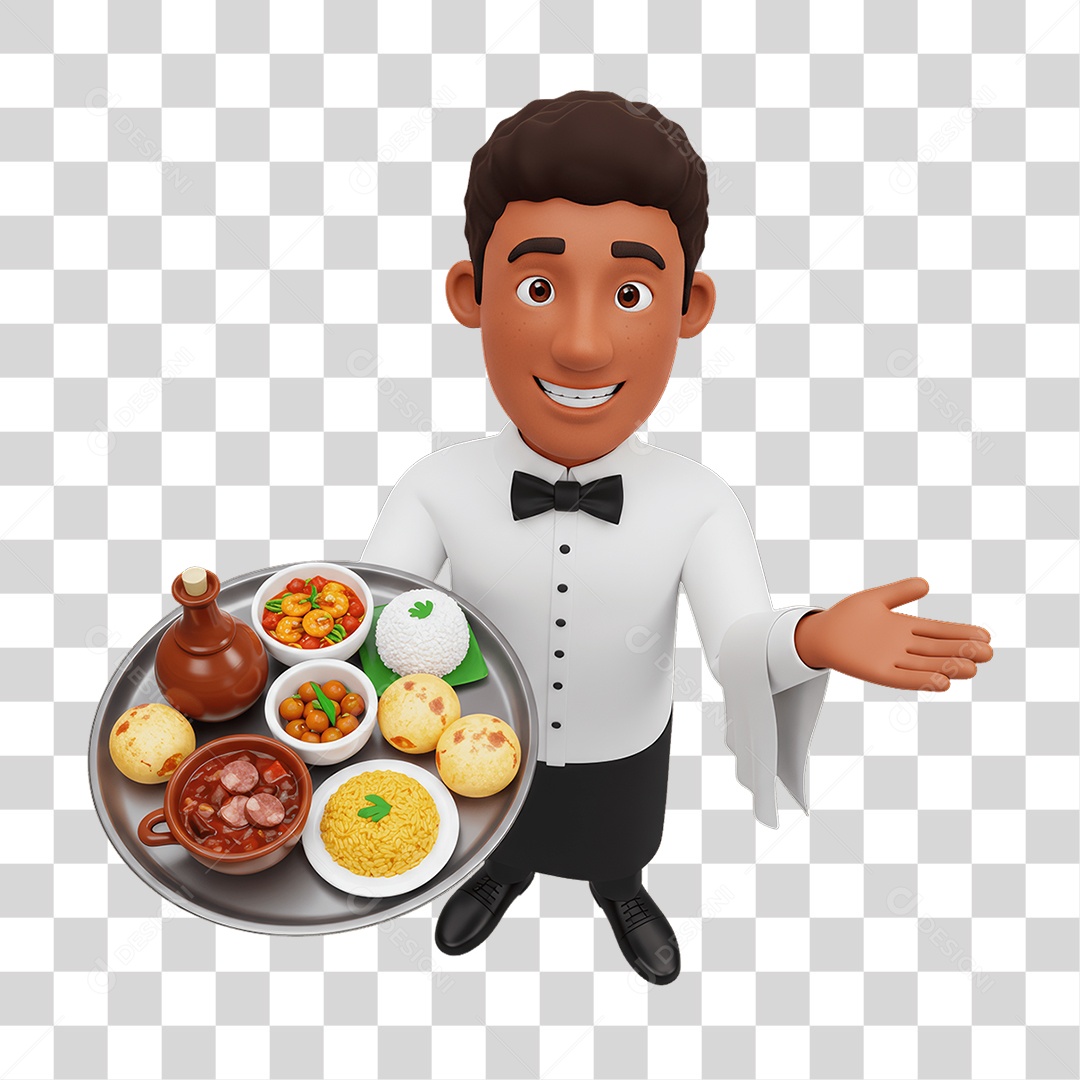 Garçom com Bandeja PNG Transparente