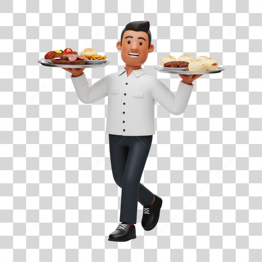 Garçom com Bandeja PNG Transparente