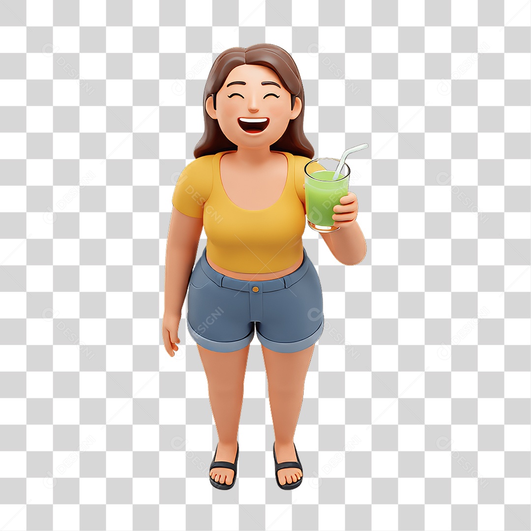 Personagem Mulher com Copo PNG Transparente