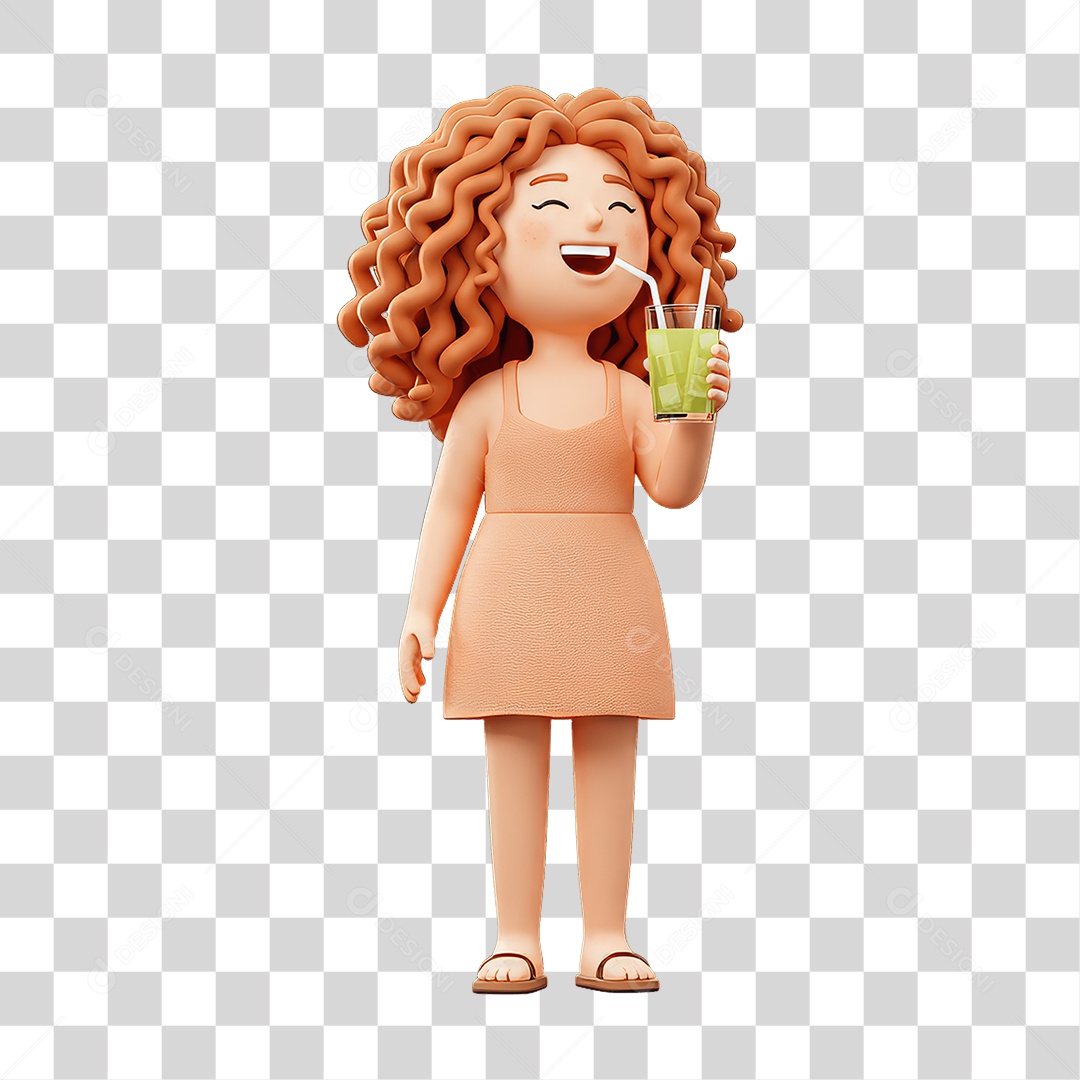Personagem Mulher com Copo PNG Transparente