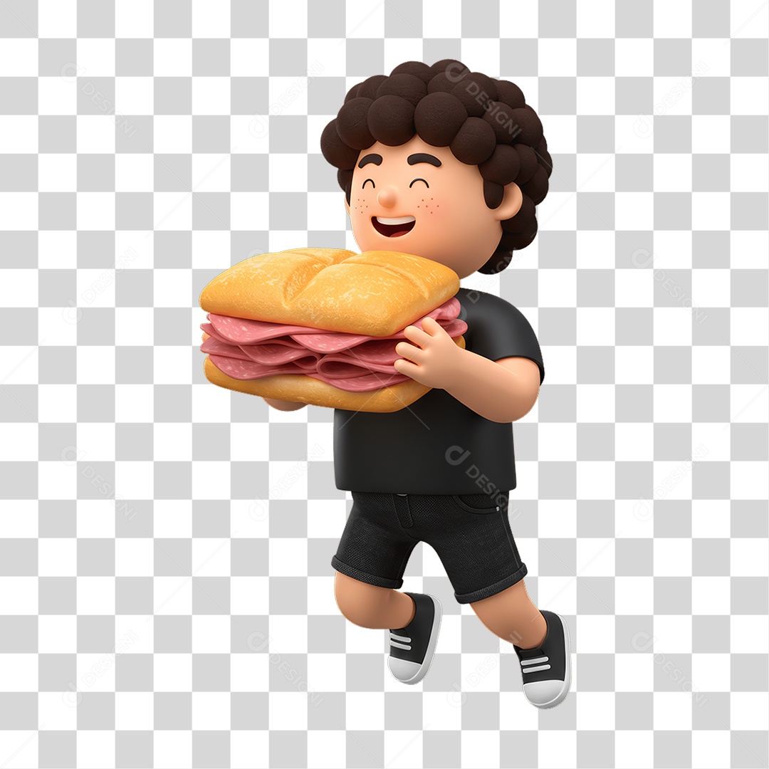 Personagem com Sanduíche PNG Transparente