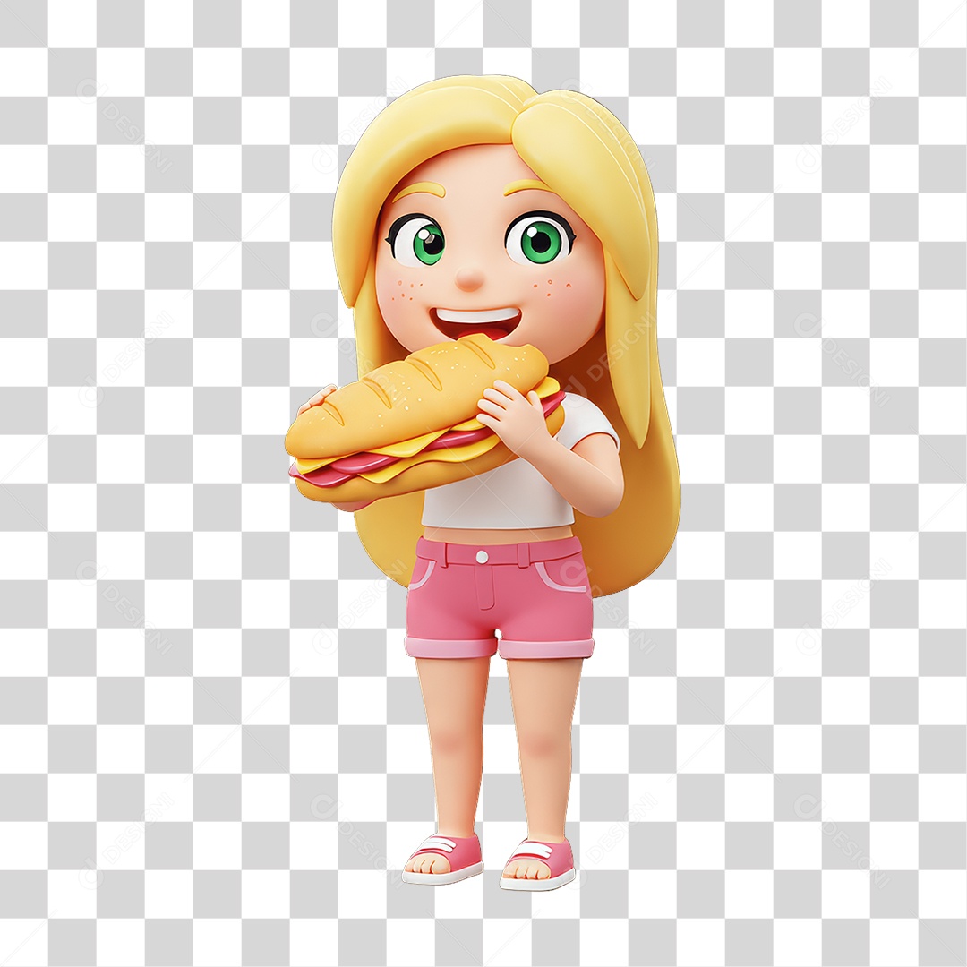 Personagem Mulher com Sanduíche PNG Transparente