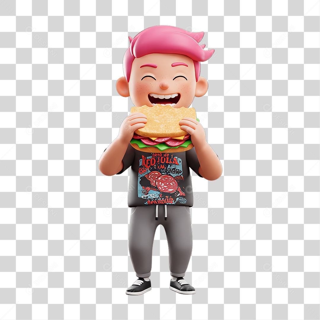 Personagem com Sanduíche PNG Transparente