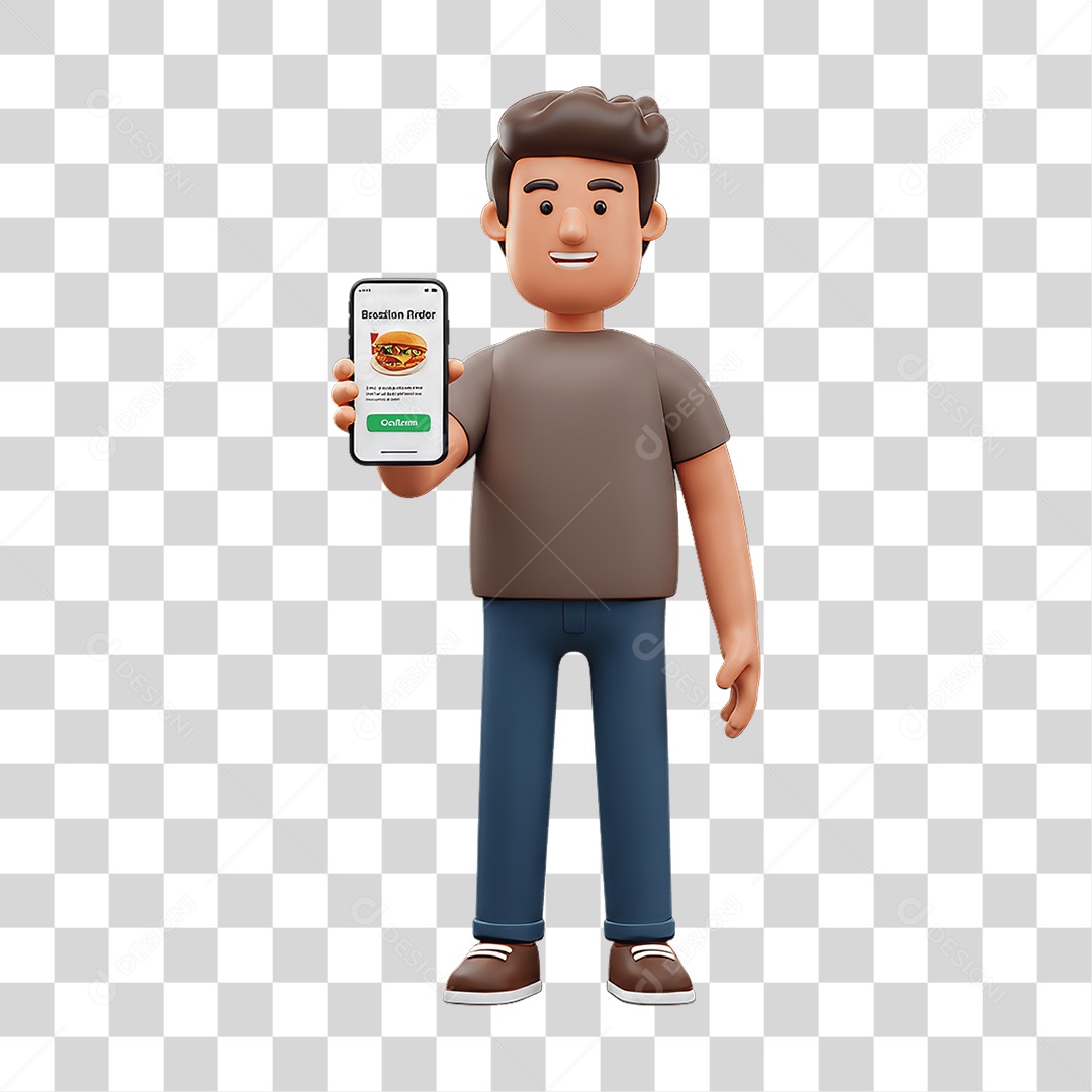 Personagem com Celular PNG Transparente