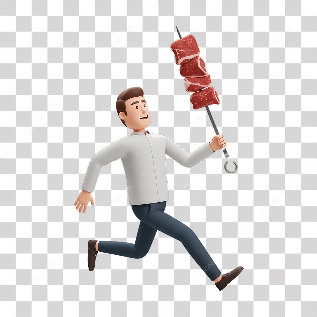 Garçom com Espeto de Carne PNG Transparente