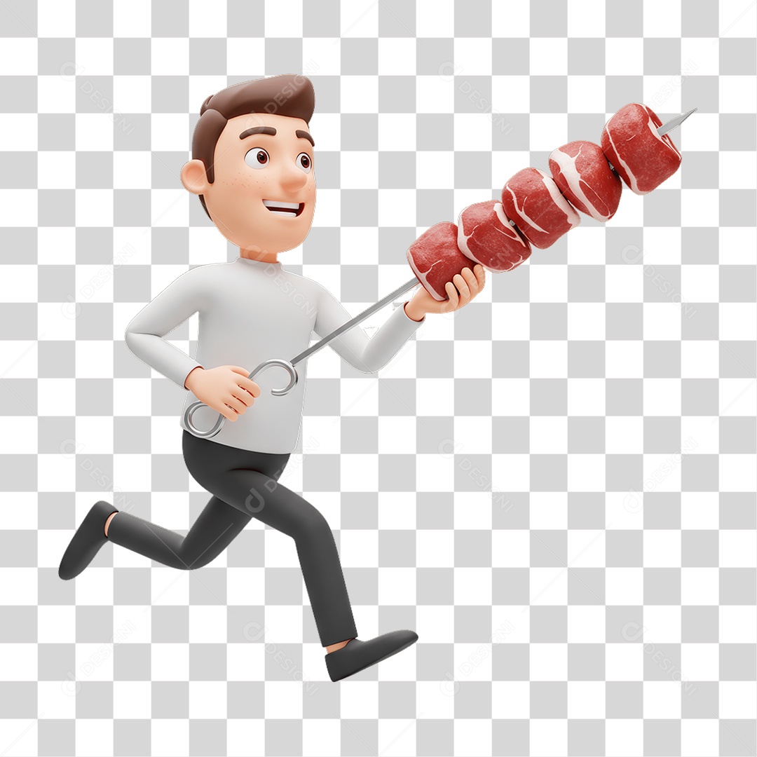 Garçom com Espeto de Carne PNG Transparente