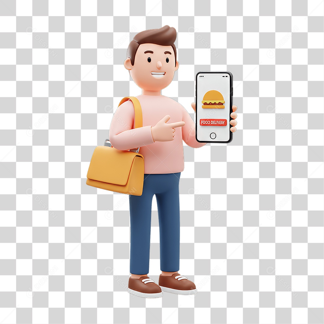Personagem com Celular PNG Transparente