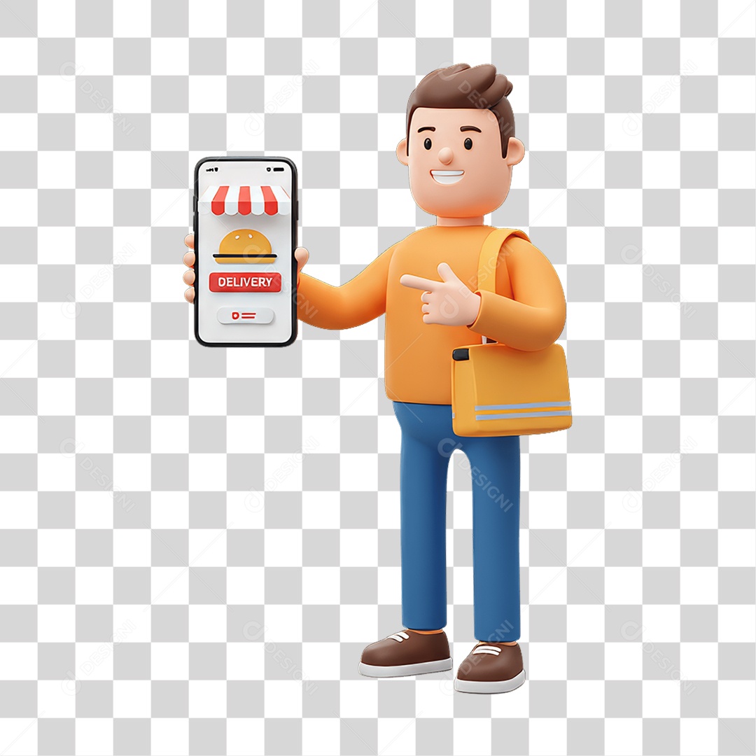 Personagem com Celular PNG Transparente