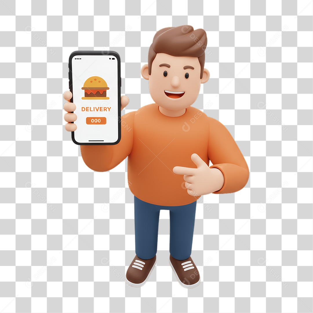 Personagem com Celular PNG Transparente