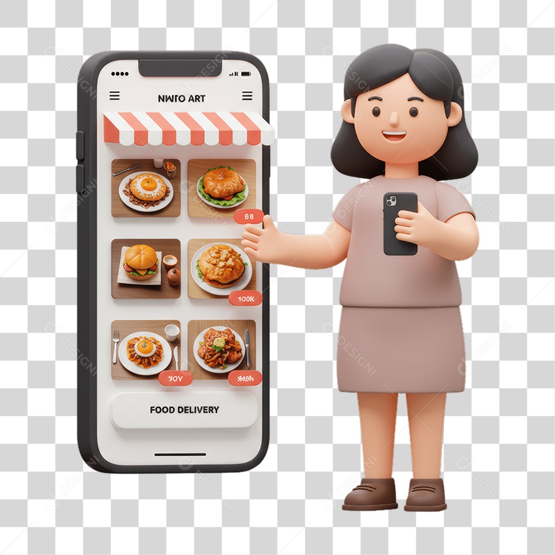 Personagem com Celular PNG Transparente