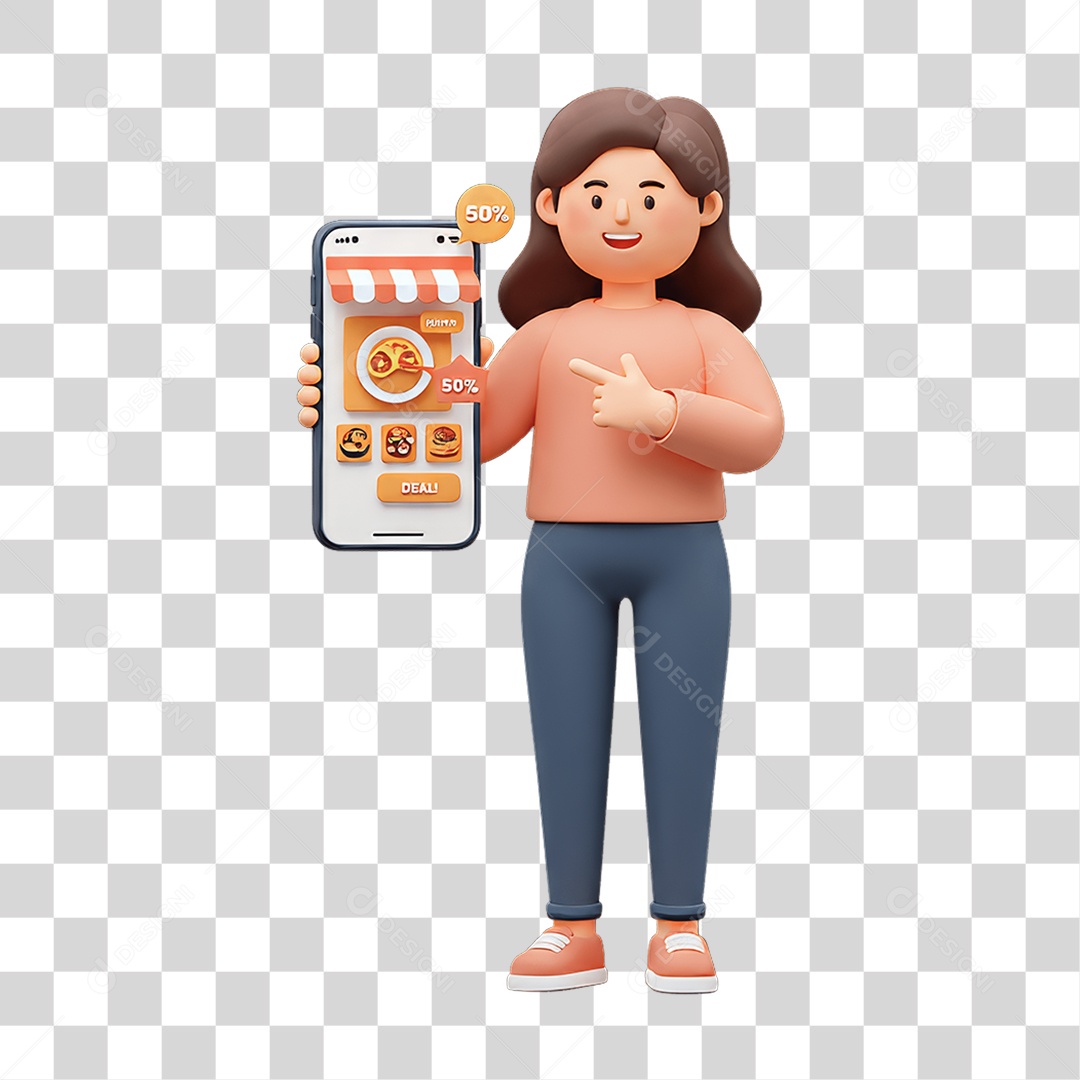 Personagem com Celular PNG Transparente