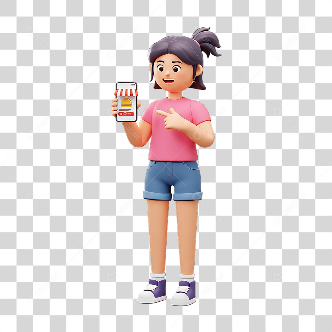 Personagem com Celular PNG Transparente