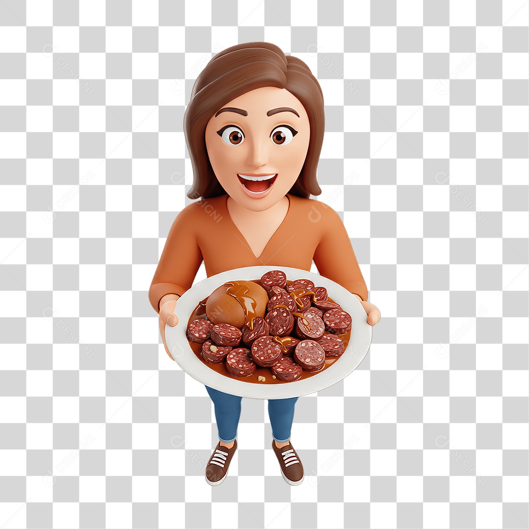 Mulher com Prato de Comida PNG Transparente