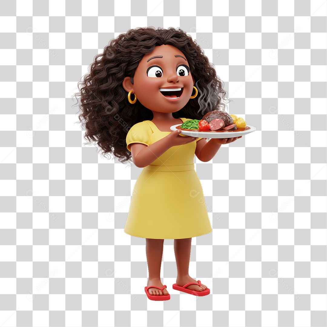 Mulher com Prato Comida PNG Transparente