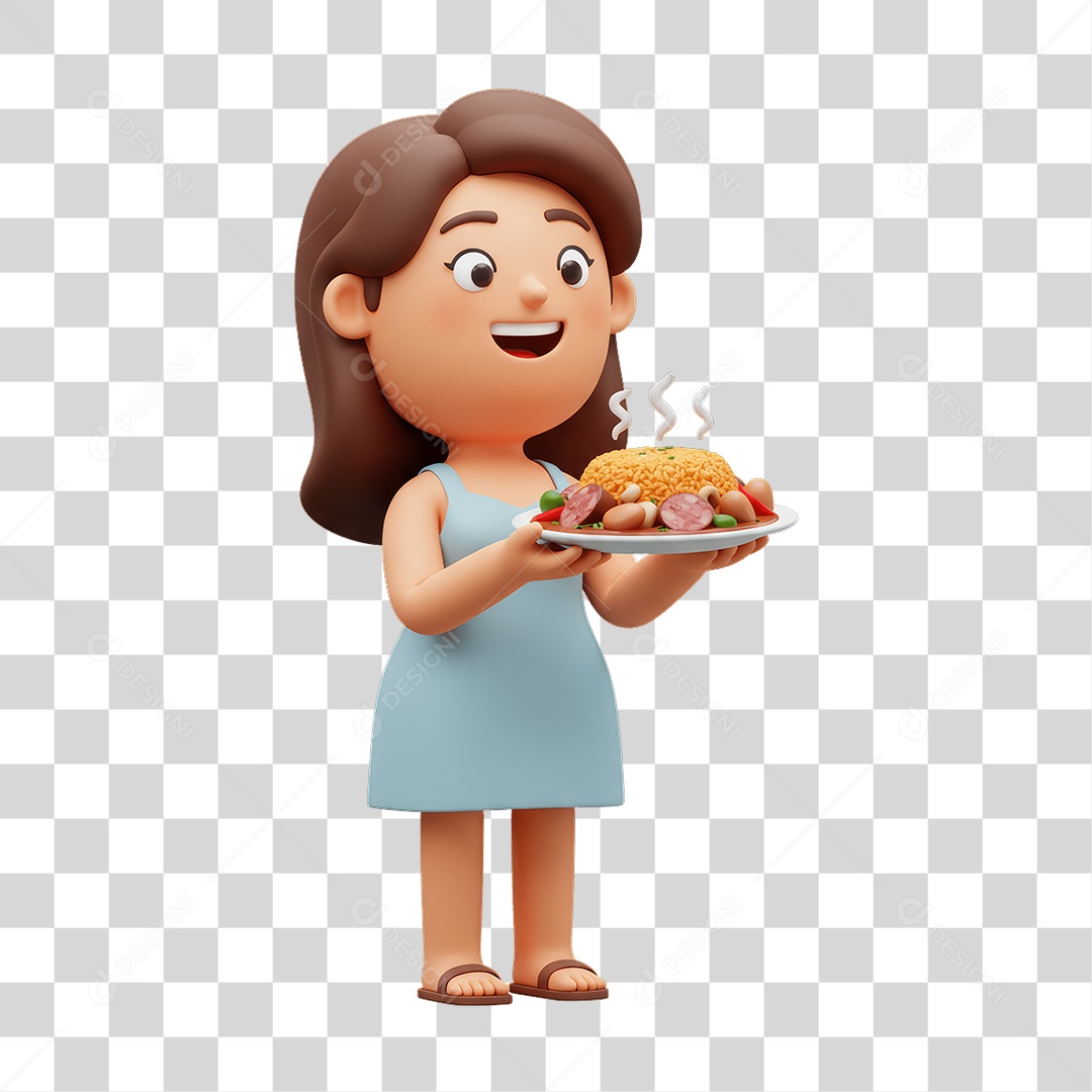 Mulher com Prato Comida PNG Transparente