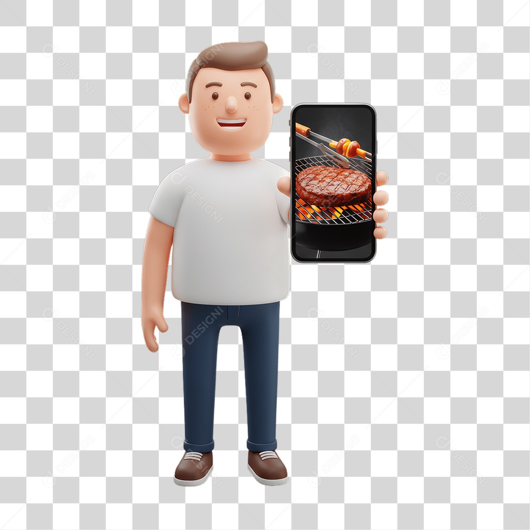 Personagem com Celular PNG Transparente