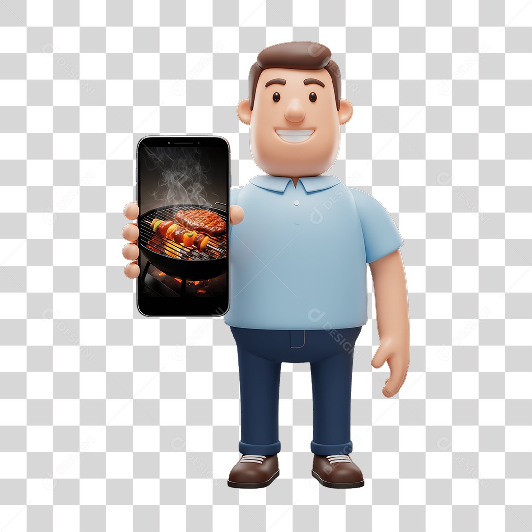 Personagem com Celular PNG Transparente