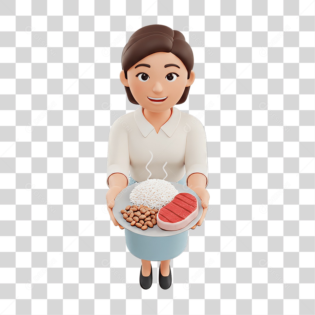 Mulher com Prato Comida PNG Transparente