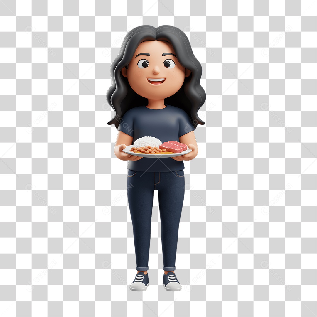 Mulher com Prato Comida PNG Transparente