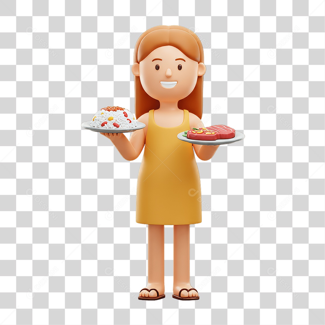 Mulher com Prato Comida PNG Transparente