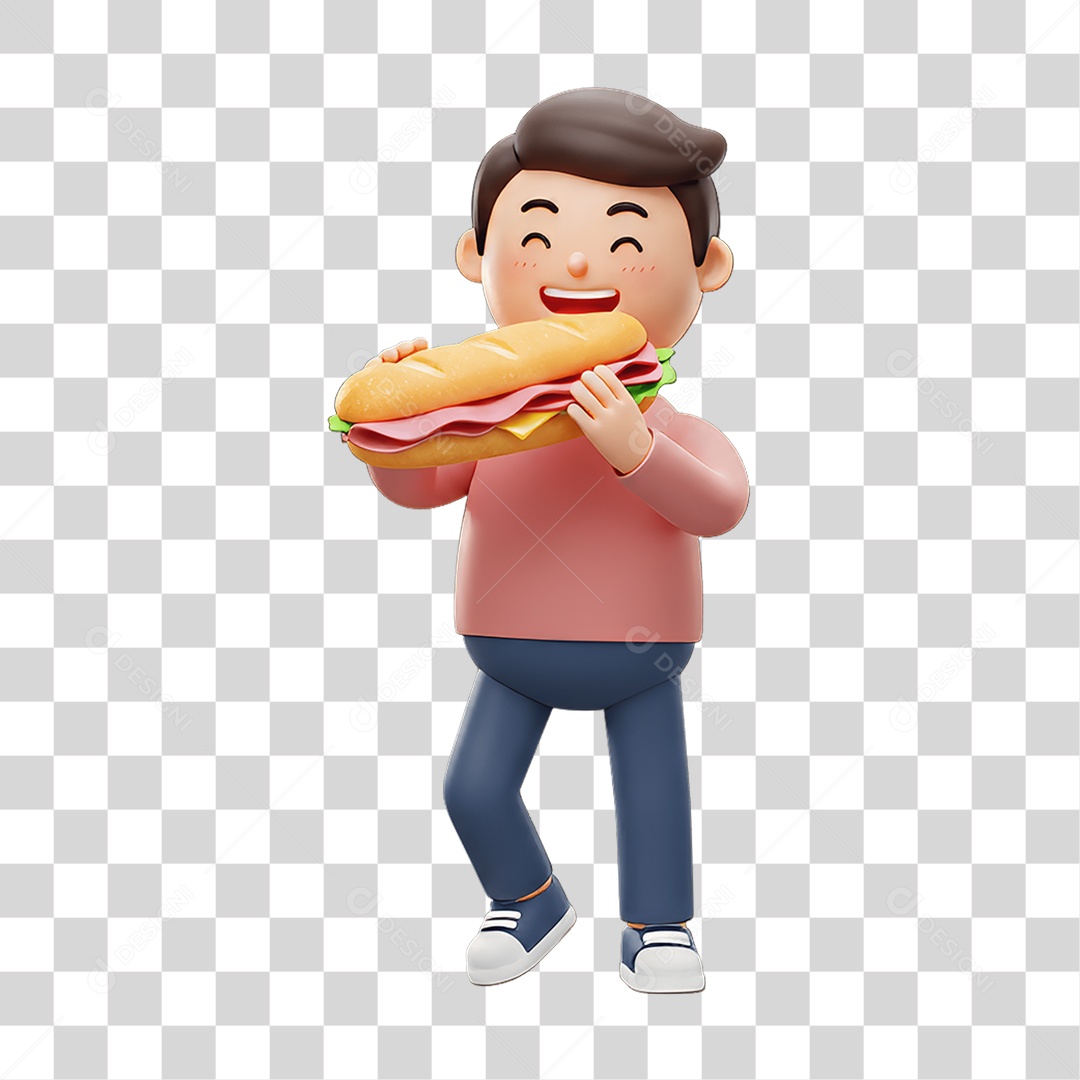 Personagem Jovem com Sanduiche PNG Transparente