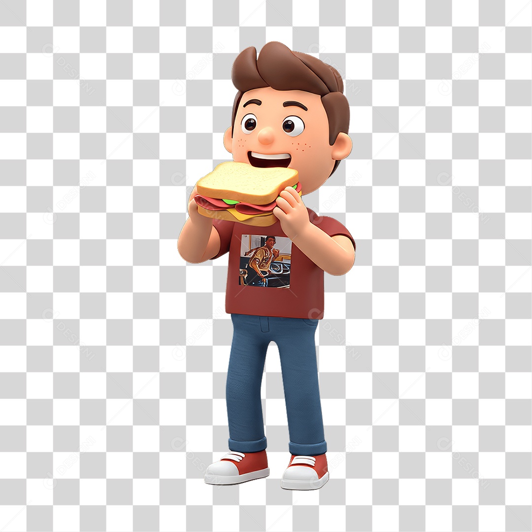 Personagem Jovem com Sanduiche PNG Transparente