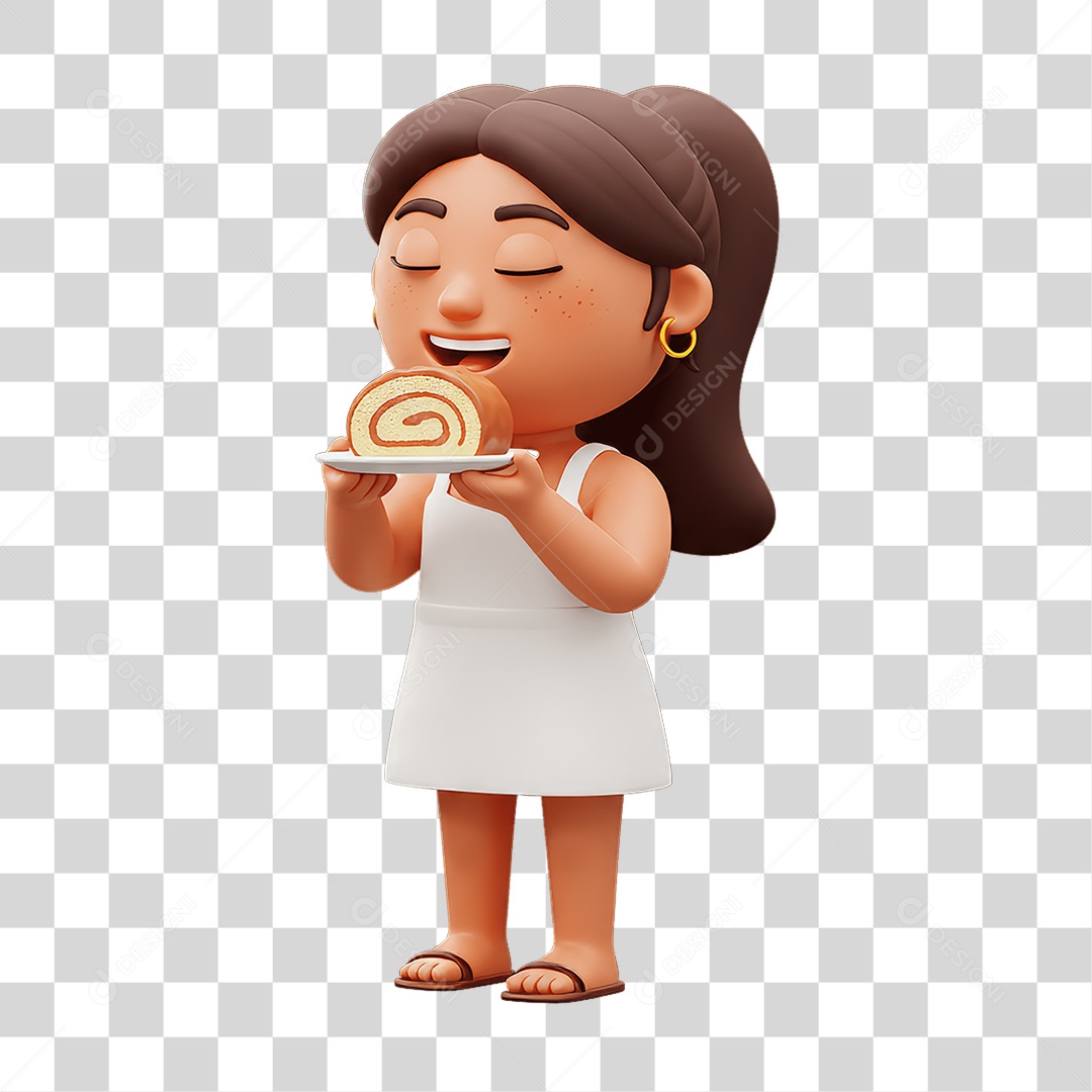 Personagem Mulher com Bolo nas Mãos PNG Transparente