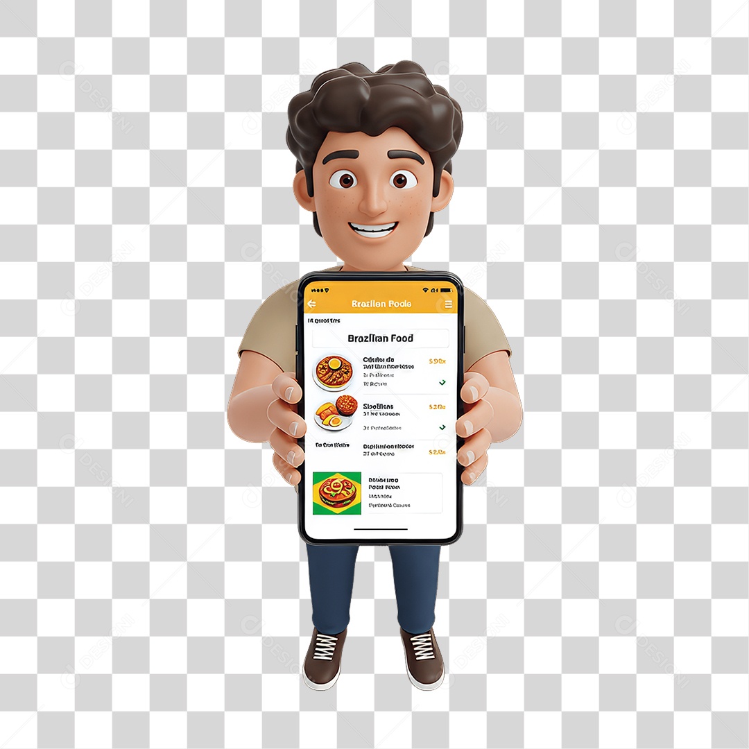 Personagem Homem com Celular nas Mãos Pedidos PNG Transparente