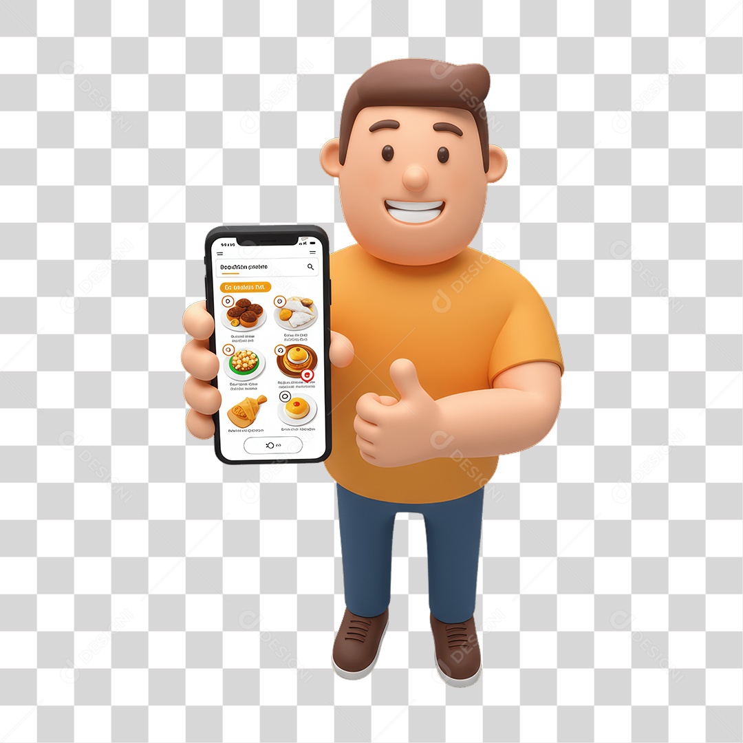 Personagem Homem com Celular nas Mãos Pedidos PNG Transparente
