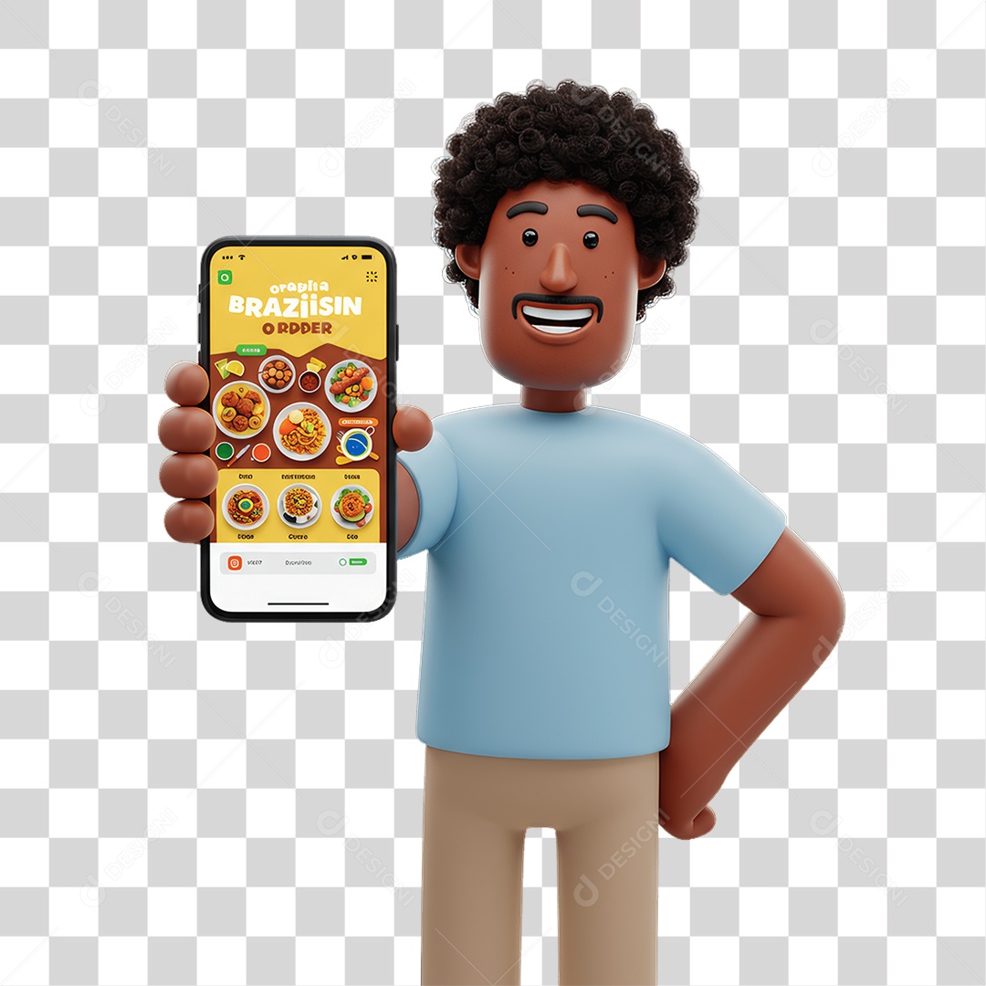 Personagem Homem com Celular nas Mãos Pedidos PNG Transparente