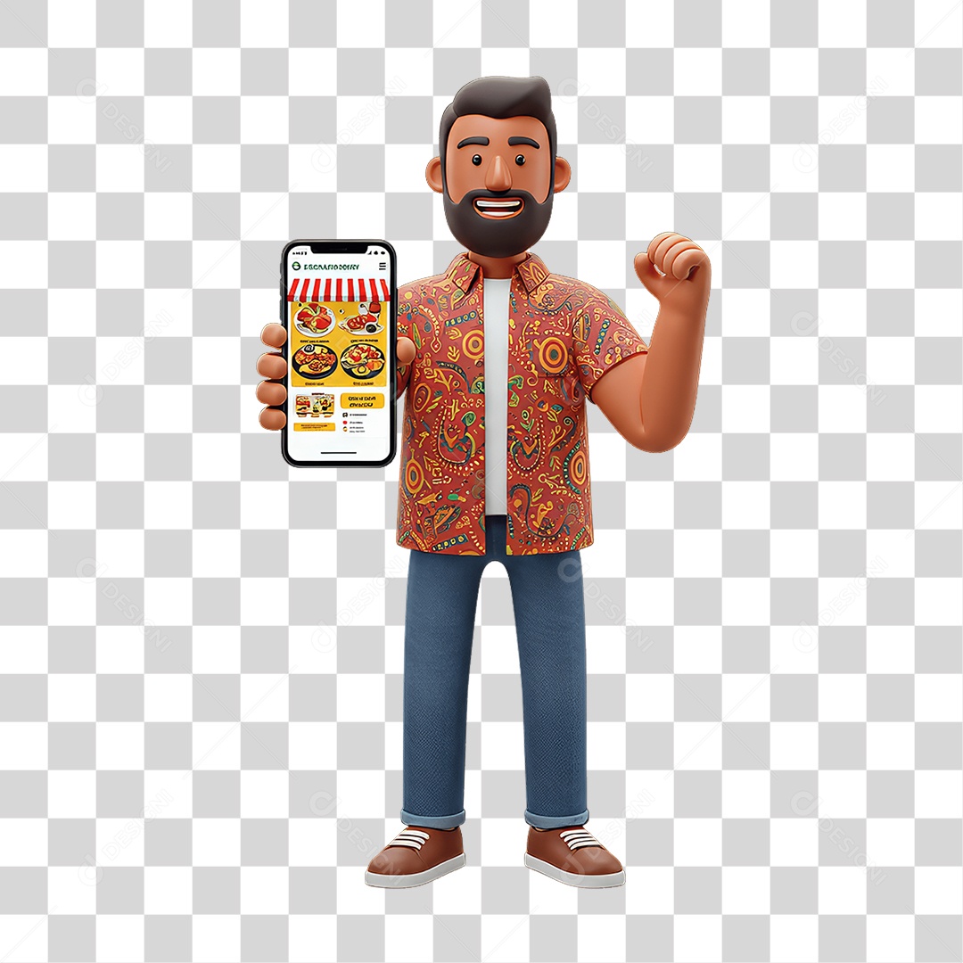 Personagem Homem com Celular nas Mãos Pedidos PNG Transparente