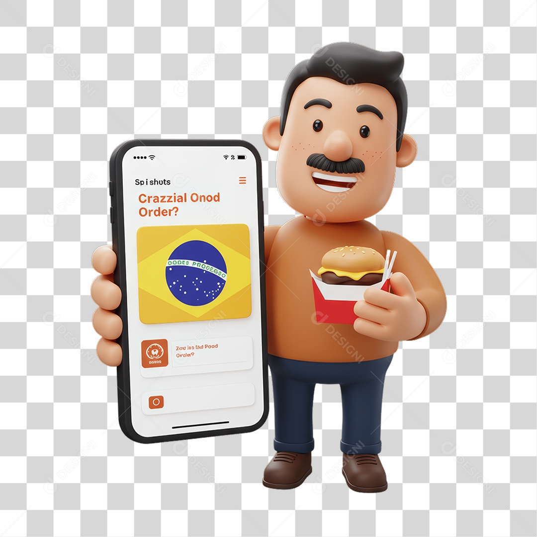 Personagem Homem com Celular nas Mãos Pedidos PNG Transparente