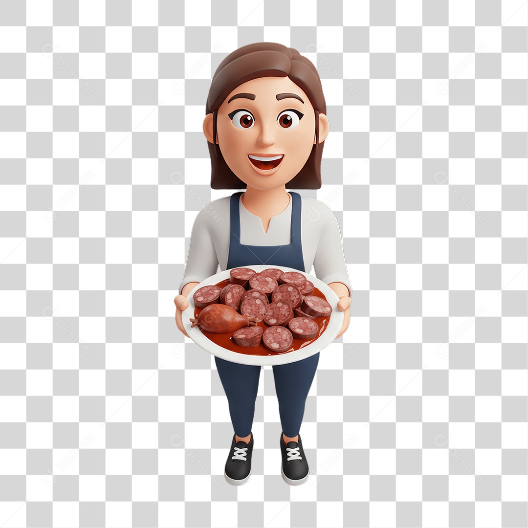 Personagem Mulher com Prato de Comida PNG Transparente