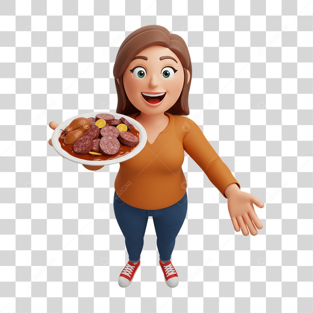 Personagem Mulher com Prato de Comida PNG Transparente