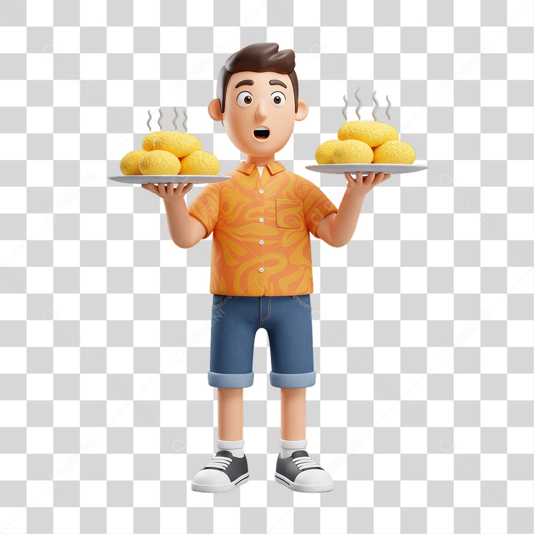 Personagem Homem com Bolos em Pratos PNG Transparente