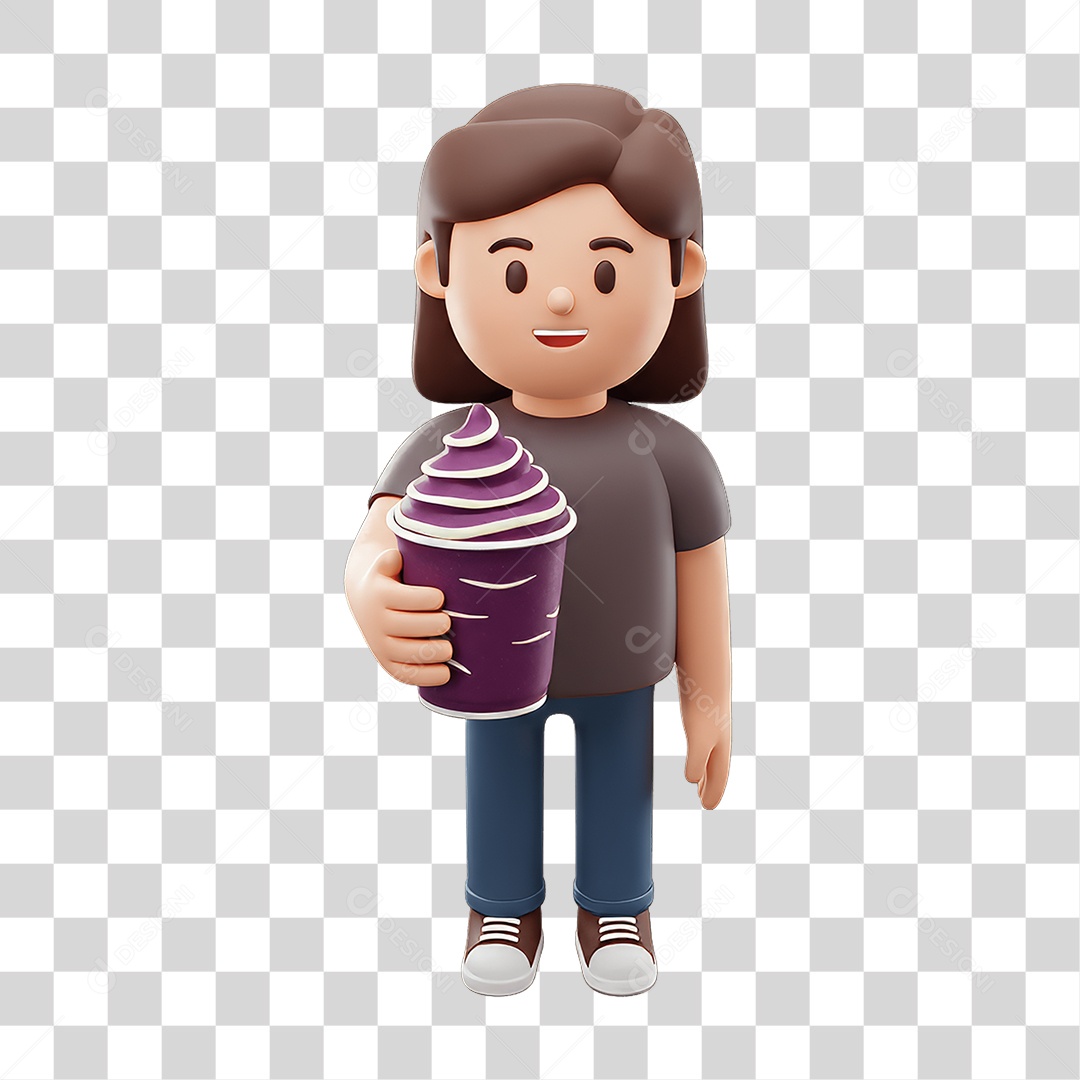 Personagem Mulher com Pote de Açaí nas Mãos PNG Transparente