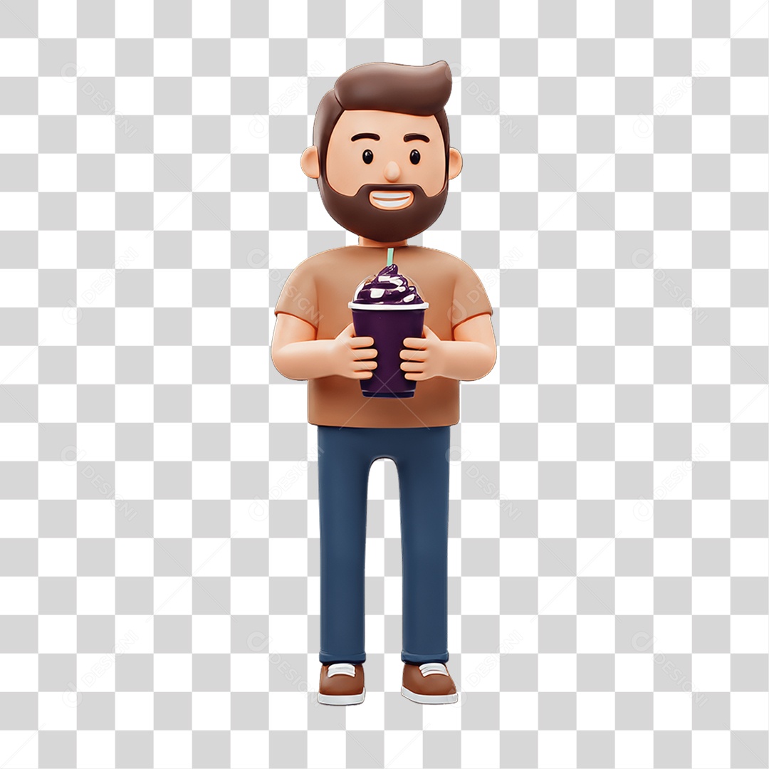 Personagem Homem com Pote de Açaí nas Mãos PNG Transparente