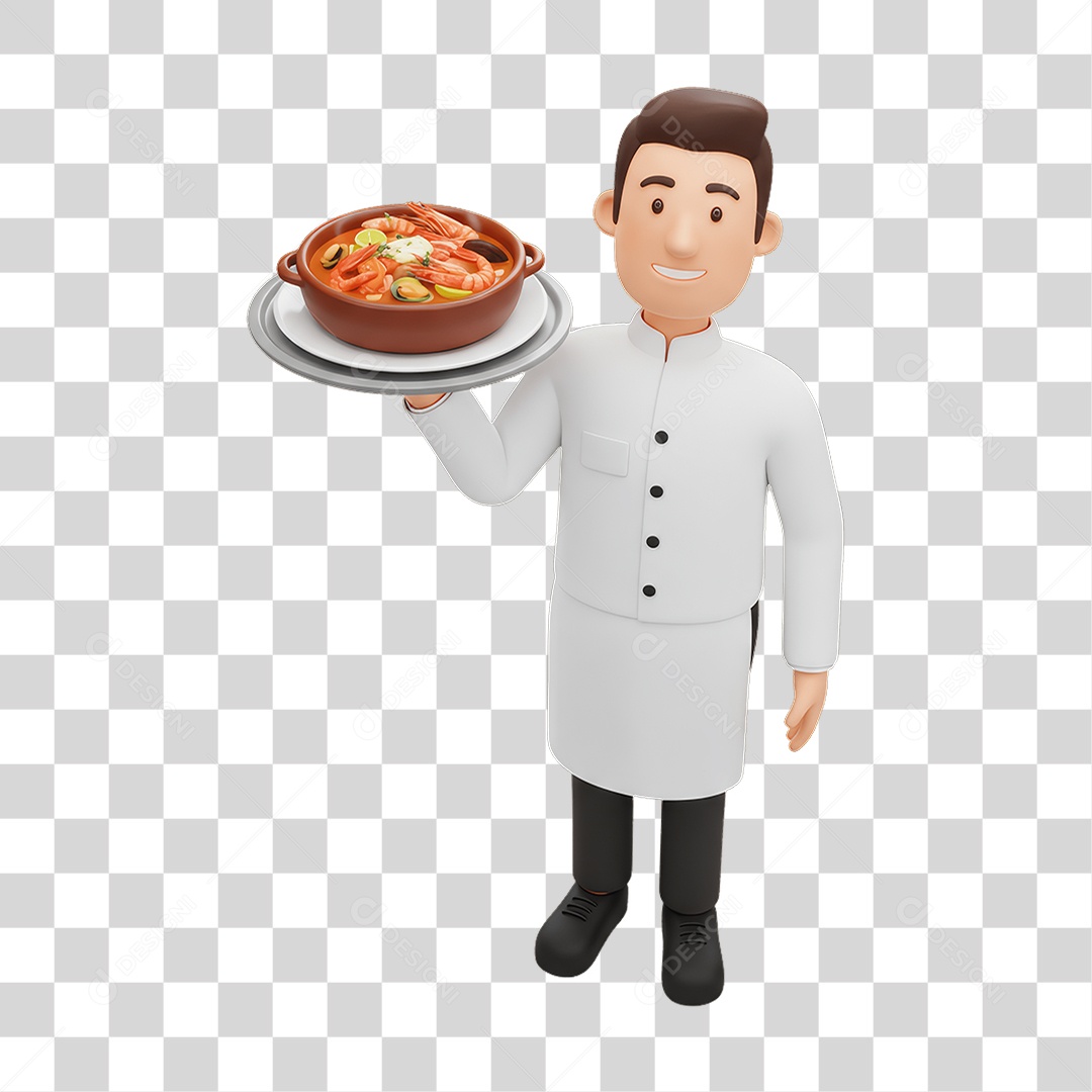 Personagem Chefe de Cozinha com Prato de Comida nas Mãos PNG Transparente