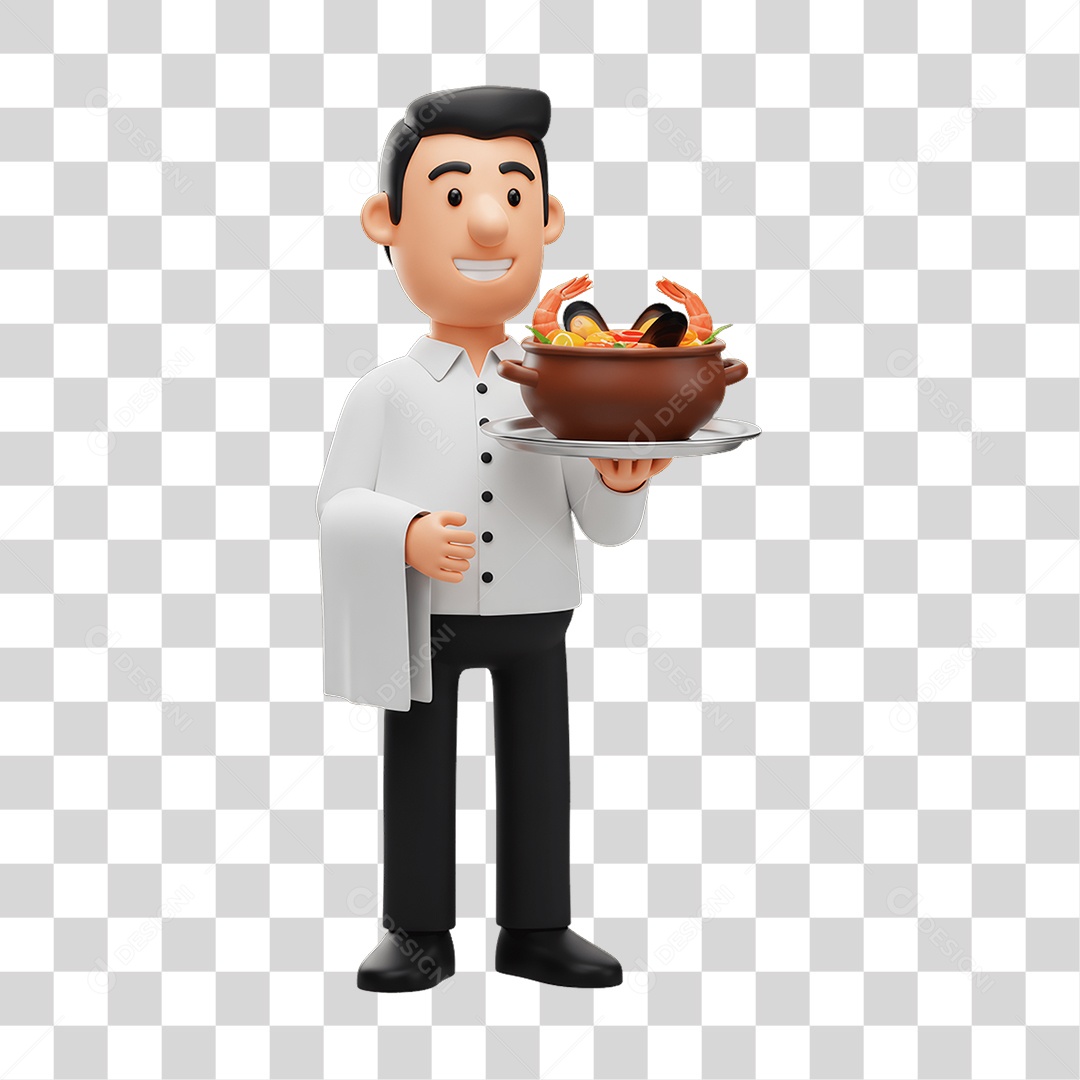 Chef Character with Food Plate in His Hands Transparent PNG