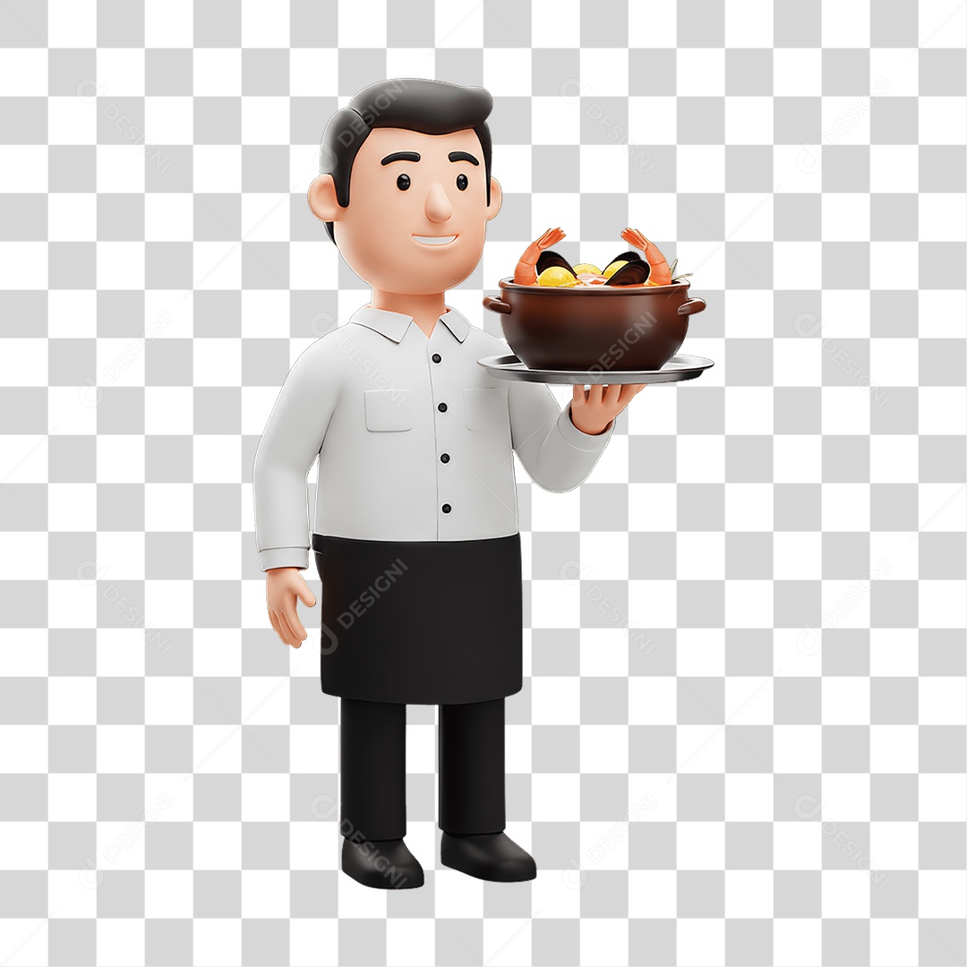 Personagem Chefe de Cozinha com Prato de Comida nas Mãos PNG Transparente