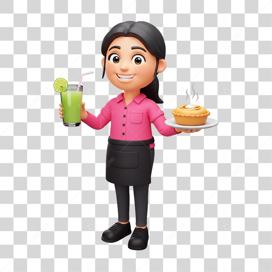 Personagem Mulher com Bolo Sucos PNG Transparente