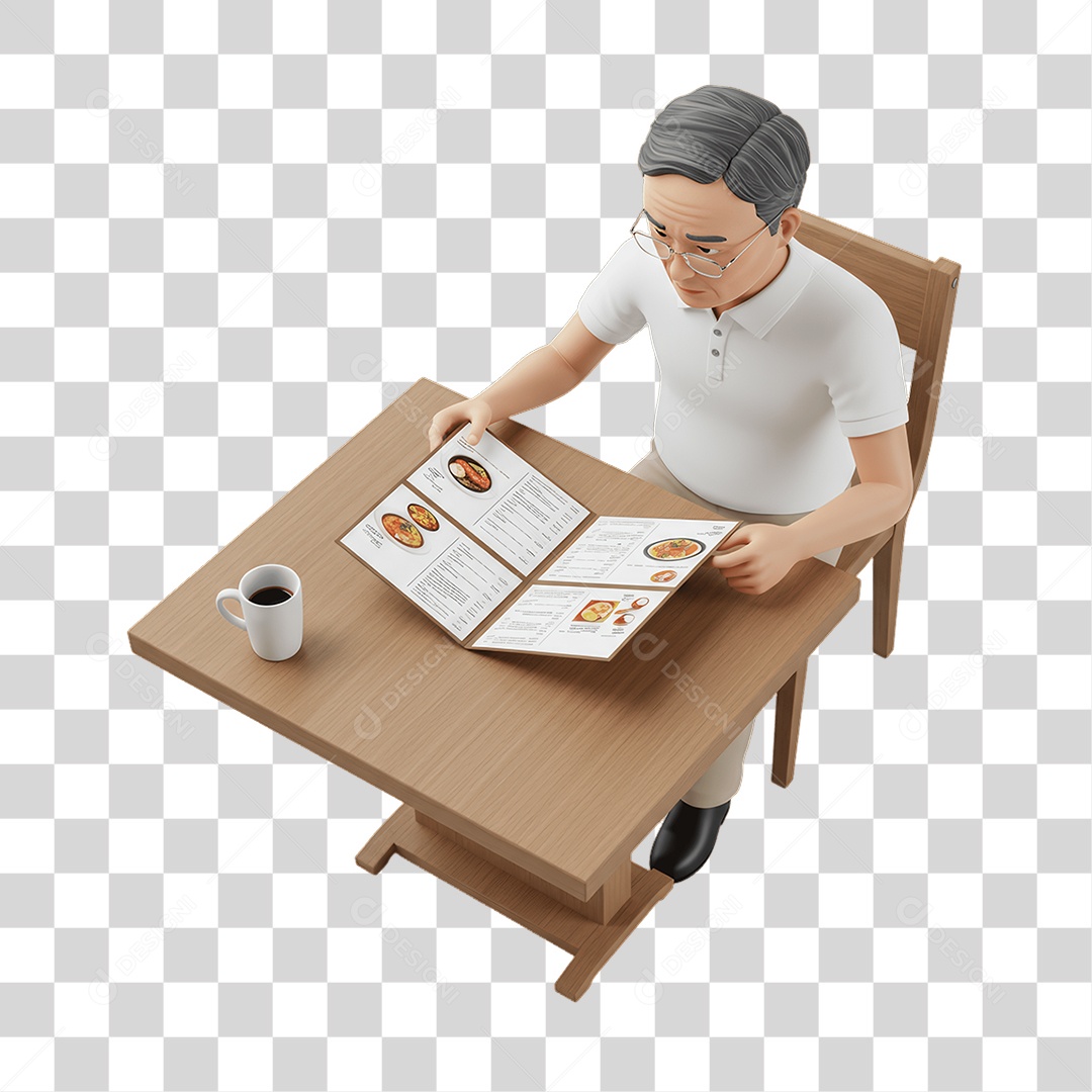 Personagem Homem Olhando Cardápio PNG Transparente