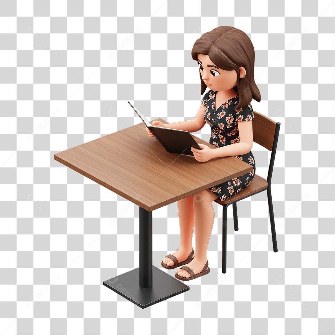 Personagem Mulher Olhando Cardápio PNG Transparente