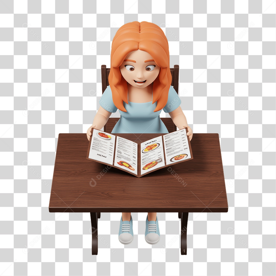 Personagem Mulher Olhando Cardápio PNG Transparente