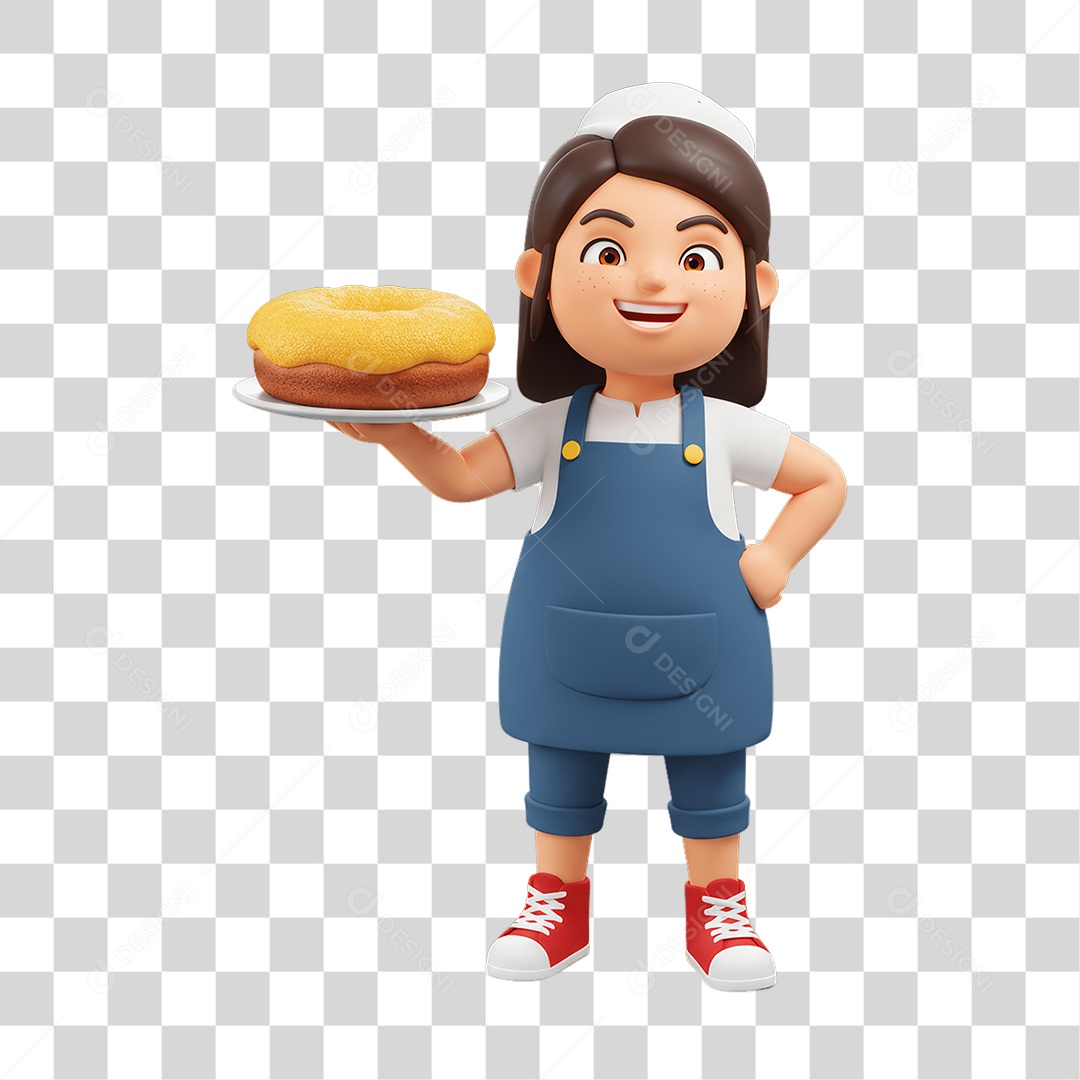 Personagem Mulher com Bolo PNG Transparente