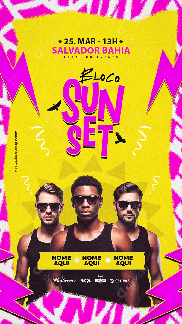 Flyer Bloco Sunset Social Media Story PSD Editável