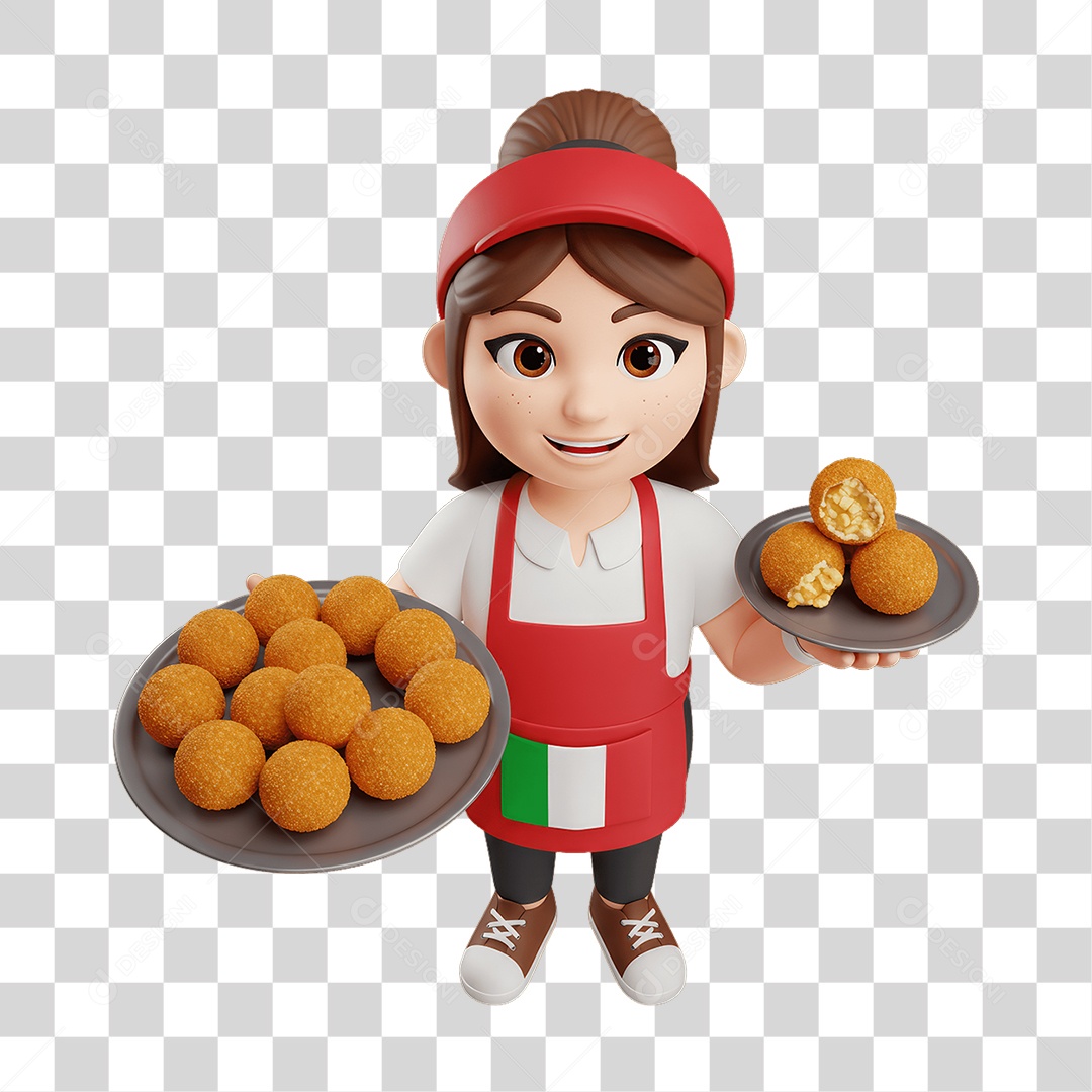 Personagem Mulher Italiana com Comida Típica da Região PNG Transparente