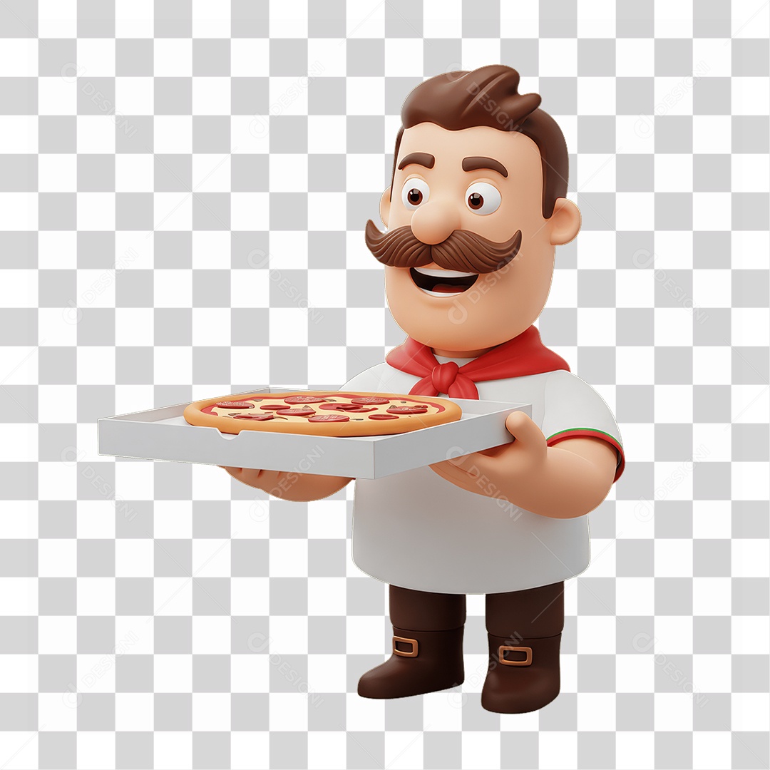 Personagem Homem Italiano com Pizza Típica da Região PNG Transparente